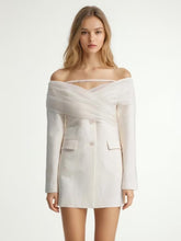 Blazer de costume avancé à une épaule en maille épissée